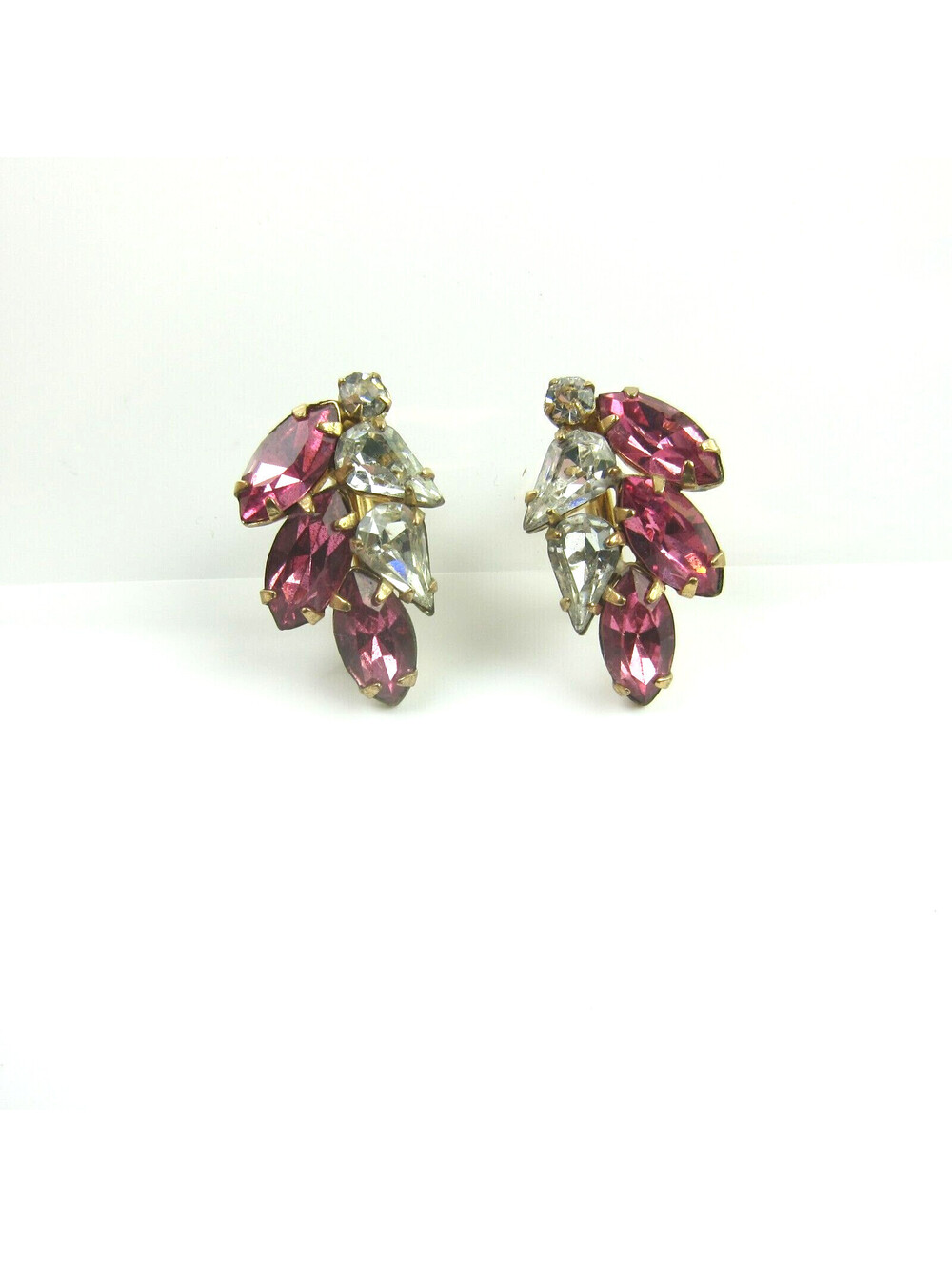 Vintage ANTOINETTE 1/20 12K Gold Filled GF Screwback Pink Rhinestone Earrings